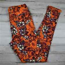 Orange floral print soft high rise knit leggings by LuLaRoe fits small to medium
