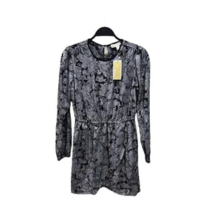 Michael Kors Womens Size M Black Silver Metallic Paisley Print Flounce Dress NWT - Picture 1 of 11