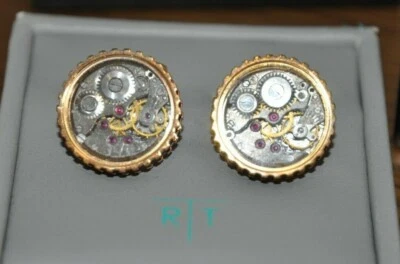 AUTÉNTICOS NUEVOS GEMELOS TATEOSSIANOS REDONDOS ESQUELETO ENGRANAJE CON BORDE ESMALTADO CL7703 Foto 1 de 4