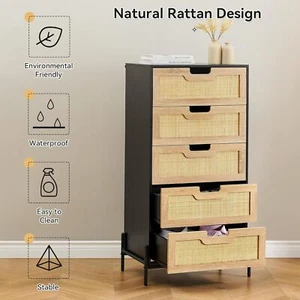 Chest of 5 Drawers Dresser for Bedroom Tall Nightstand Storage Wood Top Cabinet - Picture 1 of 22