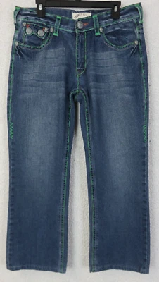 Pantalones de mezclilla para hombre Laguna Beach botón calavera metal talla 36x29 MD2010P azul verde Foto 1 de 4