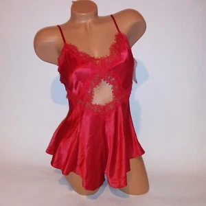 Victoria Secret Lingerie Romper One Piece Red Satin Pull On Lace Trim Wireless - Picture 1 of 10