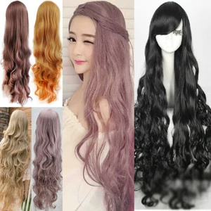 Parrucche intere super lunghe 100 cm costume cosplay capelli halloween anime ondulato dritto - Foto 1 di 15