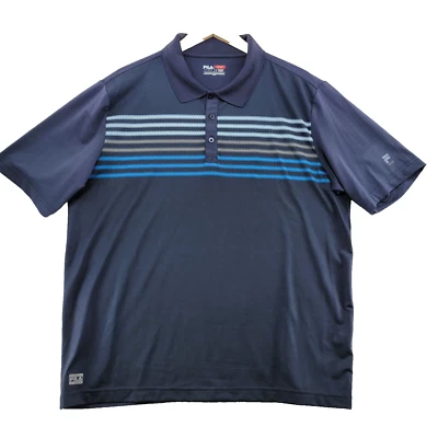 Camisa polo masculina de golfe Fila Golf Sport tamanho L listrada cinza manga curta - Imagem 1 de 4
