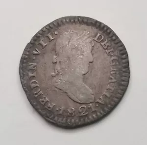 FERNANDO VII 1/2 Real 1821 RG Zacatecas - Foto 1 di 2