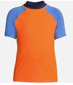 Lands' End Short Sleeve Rashguard Kids' Size XL 14H-16H Neon Orange & Blue - Picture 1 of 5