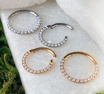 1pc Front Pearls Titanium Hinged Segment Ring Orbital Helix Septum Ear Cartilage - Image 1 of 4