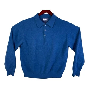 VTG Woods & Gray 100% Cashmere Polo Rugby Sweater Jumper Mens Large Teal Blue - Picture 1 of 13
