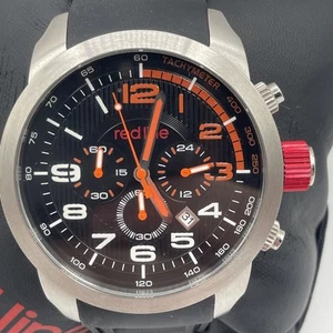 Red Line Men Tachymeter Dial Date Orange Black Tone 44mm Quartz Analog Watch - Picture 1 of 3