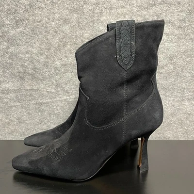 Sam Edelman Western Boots Womens 10M Black Suede Pointed Toe Heels Ankle Booties - Image 1 of 4