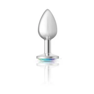 Cheeky Charms Silver Round Butt Plug w Clear Iridescent Jewel Small - Picture 1 of 3