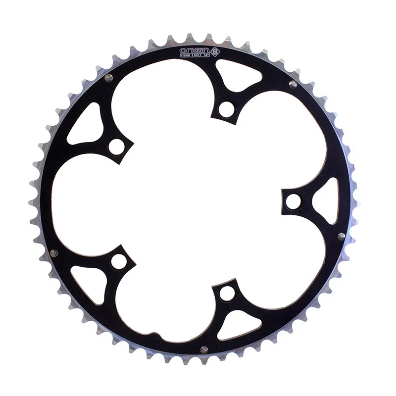 ORIGIN8 Alloy Ramped130mm 5-bolt 54T Ramped/Pinned Black/Silver Chainring - Image 1 of 1