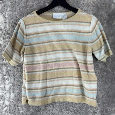 Liz Claiborne Petite Size PS Stiped Sweater Colorful Short Sleeve Round Neck - Image 1 of 4