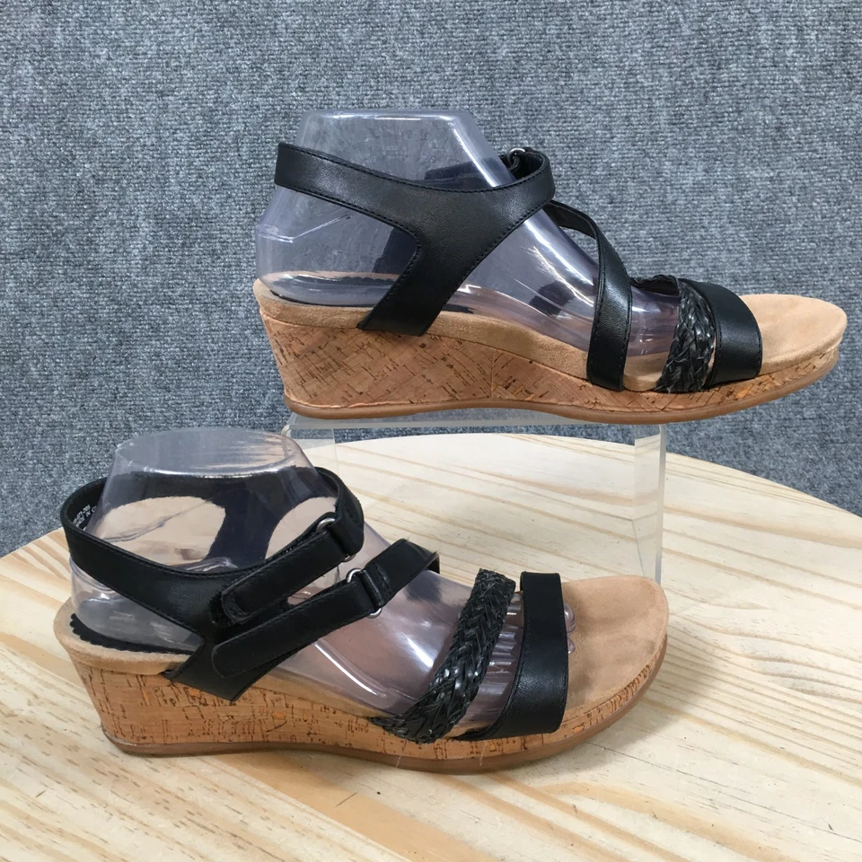 Baretraps Sandals Womens 11 M Finna Ankle Strap Black Faux Leather Wedge Heels - Image 1 of 4