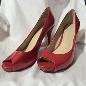 Nine West Women's Kelsyo Red Peep Toe Pumps Heels Size 8.5M - Picture 1 of 3