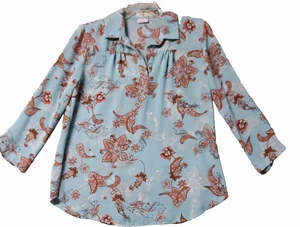 Van Heusen Women's Size S Teal w/Floral Print Blouse with 3/4 Sleeves - Picture 1 of 11