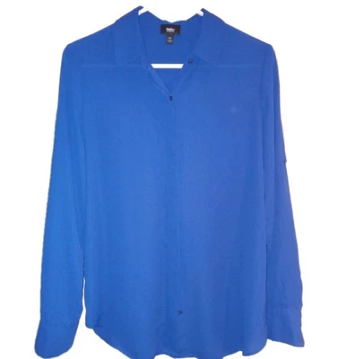 Blusa minimalista Mossimo para mujer talla M azul manga lengüeta enrollable oficina carrera Foto 1 de 4