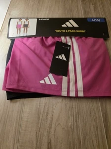 Adidas Girls Sz Large (14) 2 Pack Shorts Pink & Black - Picture 1 of 3