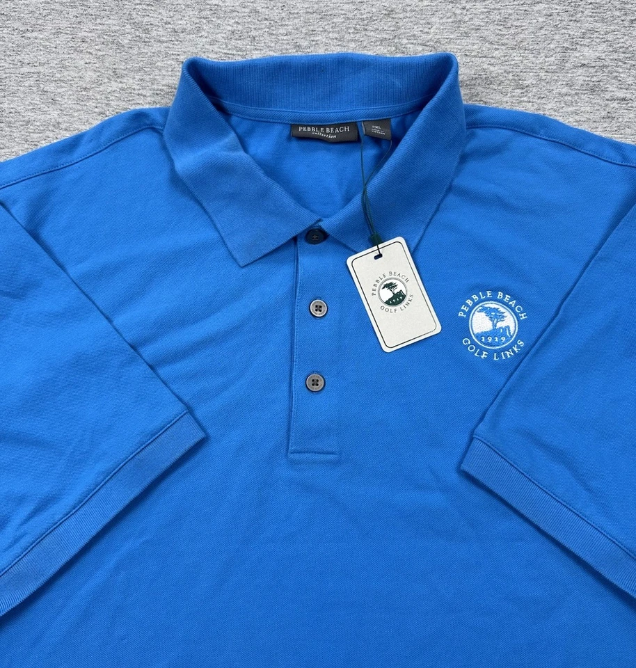 Pebble Beach Golf Links Polo Shirt Mens 2XL Blue Cotton Stretch Short Sleeve - Image 1 of 4