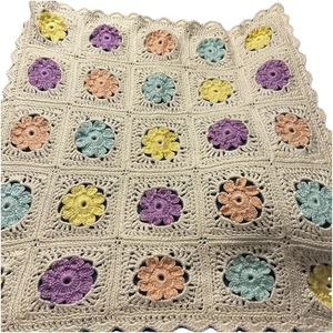 Crocheted Flowers Baby/Lap Blanket 31in X 31 Handmade Afghan Throw White Pastel - Picture 1 of 6