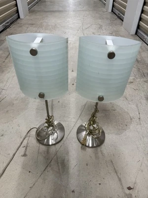 (2) Elegant, Chic, Modern Glass Table Lamps w/ Shades set  - Image 1 of 4