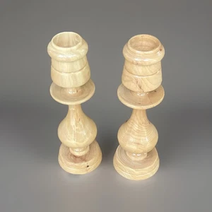 2 candelabros cónicos de madera de olivo de Tierra Santa tallados a mano de 6 pulgadas de Belén - Imagen 1 de 7