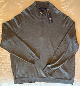 NWT Vineyard Vines Sweater Mens 3XT Thaxter Gray Cotton Cashmere 1/4 Zip Italy - Picture 1 of 10