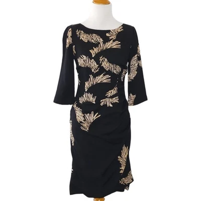 Tracy Reese Side Zip Feather Print Dress Asymmetrical Hem Black Silk Women 2 - Image 1 of 4