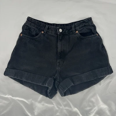Monki Women's 100% Cotton Black High-Waisted Boyfriend Shorts Size 30 - Image 1 of 4