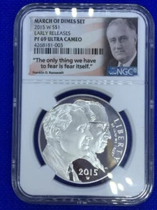 2015-W SILVER $1 EARY RELEASES NGC PF 69 ULTRA CAMEO MARCH OF DIMES (EB1012152) - Picture 1 of 4