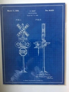 Póster de patente azul señal de tráfico ferroviario con respaldo de espuma NUEVO 11 X 14 NUEVO - Imagen 1 de 1