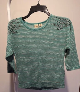 MUDD - 3/4 Sleeve Sweater Green with Silver Stripes Girls Medium (10/12) - Picture 1 of 6
