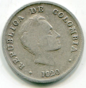 Columbia 10 Centavos 1920/ 1820 unlisted OD nice coin KM-196.1 lotapr9485 - Picture 1 of 2