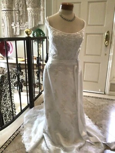 Mary’s Destination wedding bridal dress White Lace/ silver embroidery 14 NEW - Picture 1 of 12
