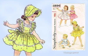 Simplicity 1896: 1950s Baby Girls Dress & Pinafore Sz 1 Vintage Sewing Pattern - Picture 1 of 5