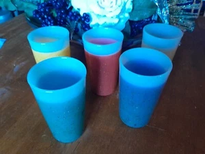 Vtg Glamalite Fire King Rubber Coated Glittered Tumblers Set Of 5 - Picture 1 of 9