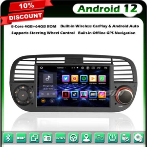 Radio estéreo para automóvil 8 núcleos 64 GB Android 13 GPS navegación por satélite DAB + CarPlay WiFi para Fiat 500 - Imagen 1 de 24