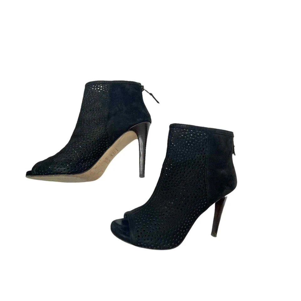 Stuart Weitzman black peep toe booties mesh cutout heels - Image 1 of 4