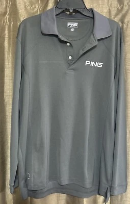PING Size large  Long Sleeve Gray Performance Mens Polo Shirt Stretchy Golf - Image 1 of 4