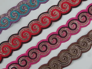 By Yard Embroidered Trim 1.30" wide  Woven Border Sew Jacquard Ribbon  T308 - Picture 1 of 12