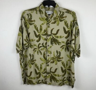 EUC Orvis 100% Silk Hawaiian Shirt Mens Large Palm Tree Green Summer Vacation - Image 1 of 4