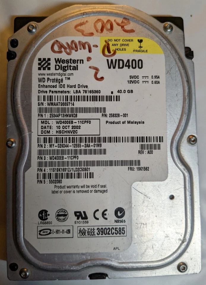 Used Western Digital Protege 40GB Internal 5400RPM 3.5" (WD400EB) HDD - Image 1 of 1