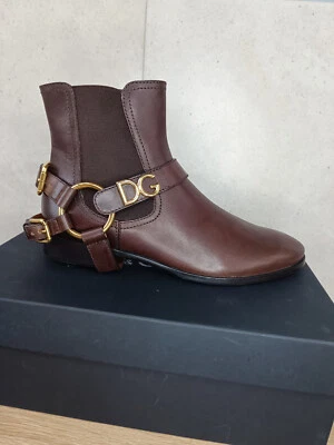 Dolce & Gabbana Nuevos Botines Logo Correas Botas de Cuero NAPOLI Marrón 39 T... - Imagen 1 de 4