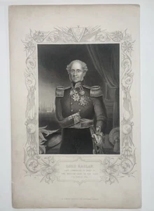 Impresión antigua de 1856 Señor de la guerra de Crimea Comandante Raglán y Jefe del ejército británico - Imagen 1 de 5