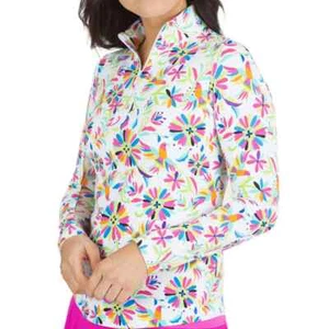 Neu mit Etikett IBKUL ESTELA WEISS MULTI Langarm angedeutetes Golf Tennis Shirt XS S M L XL XXL - Bild 1 von 1