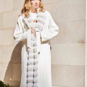 47.2'' Real Cashmere Woolen Coat Women Genuine Rex Rabbit Fur Trim Long Overcoat - Picture 1 of 8