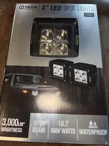 Yada 4" LED Spot Lights 2 Pack 3000 Lumens Each Waterproof Square Fog Lights - Picture 1 of 2