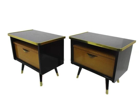 Pair Couple Double Vintage Nightstands End tables Mid Century Modern Wood Retro Cover