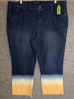 NEW Susan Graver Jeans Women's 24W Blue Yellow Dip Dye Detail Cropped A504300 - Image 1 of 4