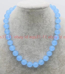 Pretty 12mm Light Blue Brazilian Aquamarine Gemstone Round Beads Necklace 18'' - Picture 1 of 12